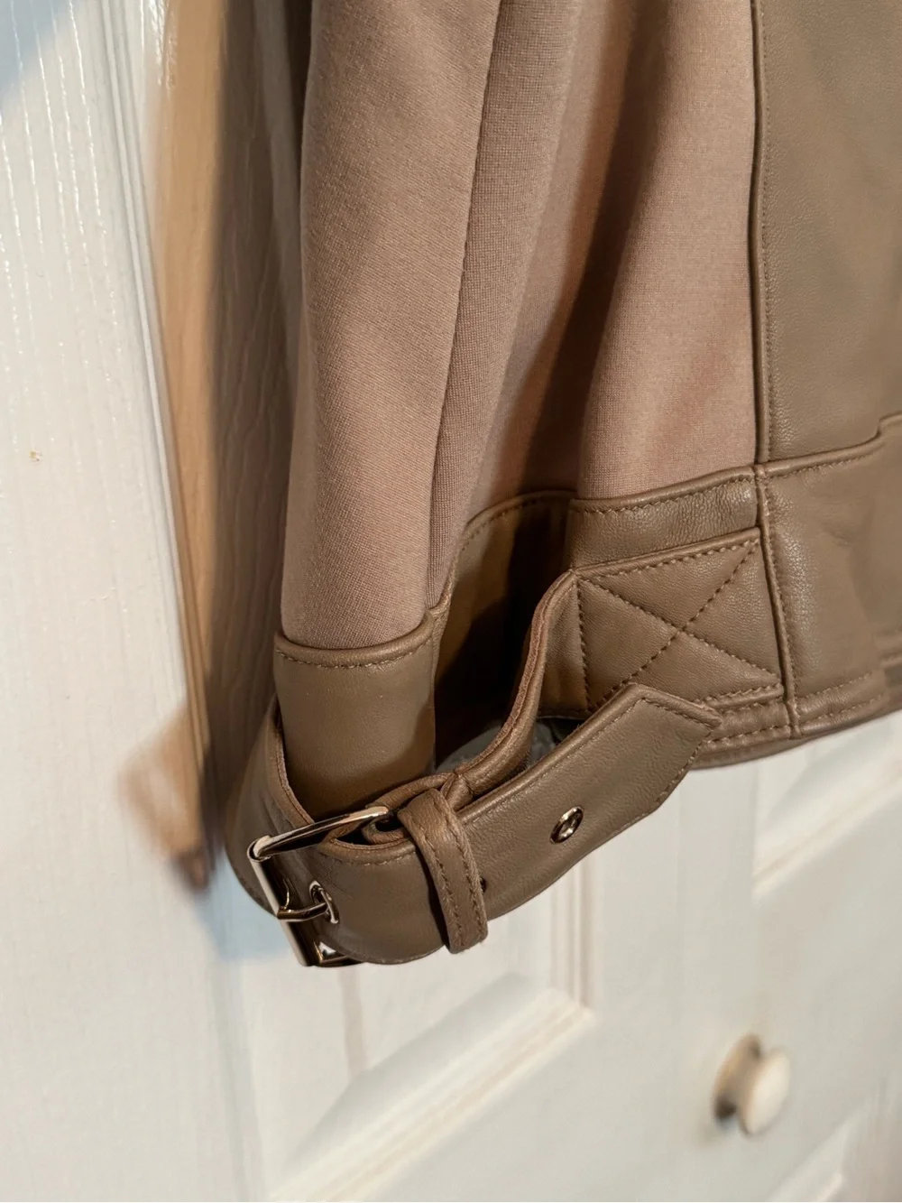 Womens Taupe Leather Moto Jacket